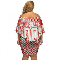 Personalized Croatia Football Wolf Mascot Off Shoulder Short Dress Checkerboard Soccer Pride - Splatter Textures