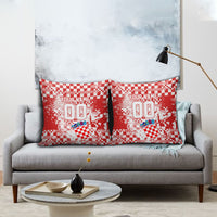 Personalized Croatia Football Wolf Mascot Pillow Cover Checkerboard Soccer Pride - Splatter Textures