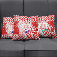 Personalized Croatia Football Wolf Mascot Pillow Cover Checkerboard Soccer Pride - Splatter Textures