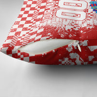 Personalized Croatia Football Wolf Mascot Pillow Cover Checkerboard Soccer Pride - Splatter Textures