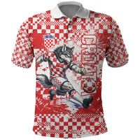 Personalized Croatia Football Wolf Mascot Polo Shirt Checkerboard Soccer Pride - Splatter Textures