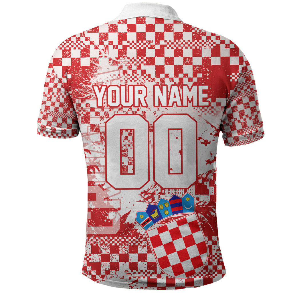 Personalized Croatia Football Wolf Mascot Polo Shirt Checkerboard Soccer Pride - Splatter Textures