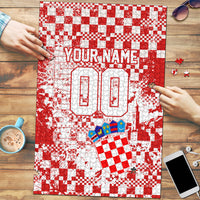 Personalized Croatia Football Wolf Mascot Puzzle Checkerboard Soccer Pride - Splatter Textures