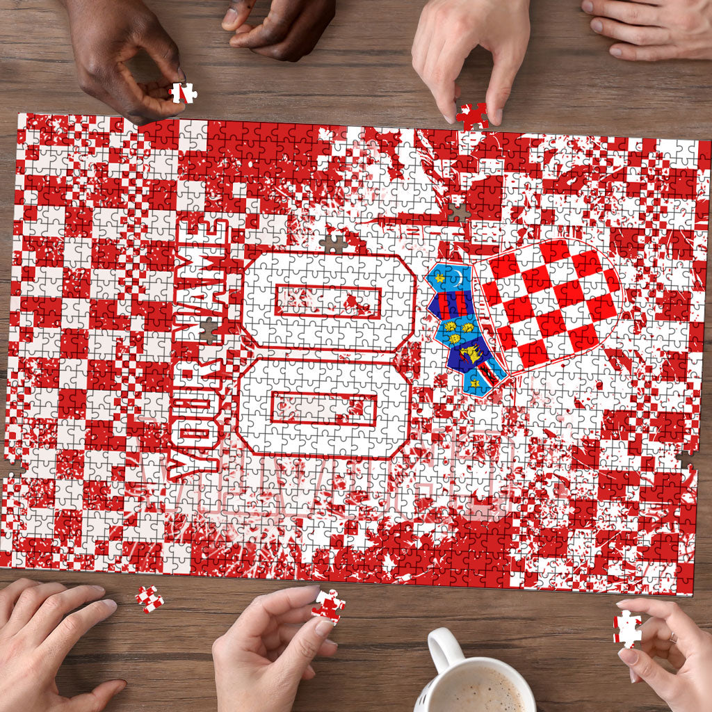 Personalized Croatia Football Wolf Mascot Puzzle Checkerboard Soccer Pride - Splatter Textures