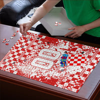 Personalized Croatia Football Wolf Mascot Puzzle Checkerboard Soccer Pride - Splatter Textures