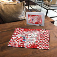 Personalized Croatia Football Wolf Mascot Puzzle Checkerboard Soccer Pride - Splatter Textures