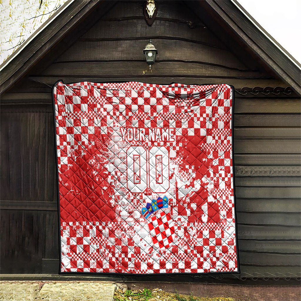 Personalized Croatia Football Wolf Mascot Quilt Checkerboard Soccer Pride - Splatter Textures