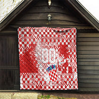 Personalized Croatia Football Wolf Mascot Quilt Checkerboard Soccer Pride - Splatter Textures
