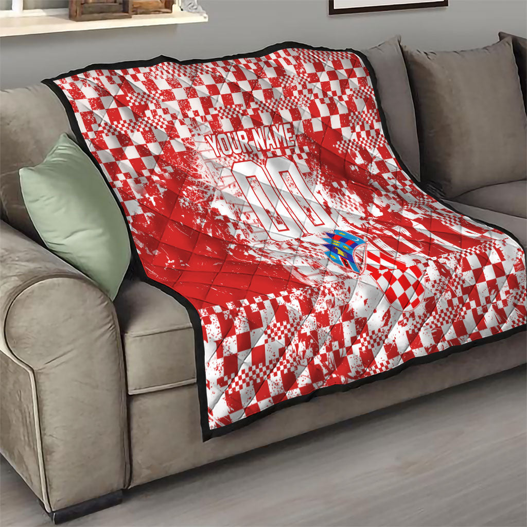Personalized Croatia Football Wolf Mascot Quilt Checkerboard Soccer Pride - Splatter Textures