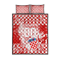 Personalized Croatia Football Wolf Mascot Quilt Bed Set Checkerboard Soccer Pride - Splatter Textures