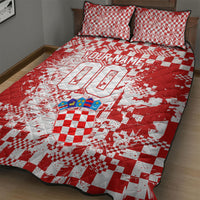 Personalized Croatia Football Wolf Mascot Quilt Bed Set Checkerboard Soccer Pride - Splatter Textures