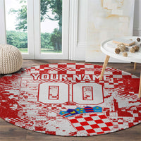 Personalized Croatia Football Wolf Mascot Round Carpet Checkerboard Soccer Pride - Splatter Textures