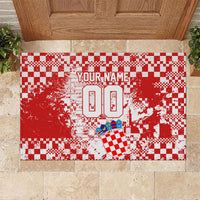 Personalized Croatia Football Wolf Mascot Rubber Doormat Checkerboard Soccer Pride - Splatter Textures