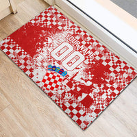 Personalized Croatia Football Wolf Mascot Rubber Doormat Checkerboard Soccer Pride - Splatter Textures
