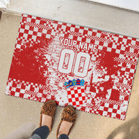 Personalized Croatia Football Wolf Mascot Rubber Doormat Checkerboard Soccer Pride - Splatter Textures