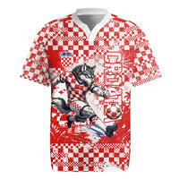 Personalized Croatia Football Wolf Mascot Rugby Jersey Checkerboard Soccer Pride - Splatter Textures