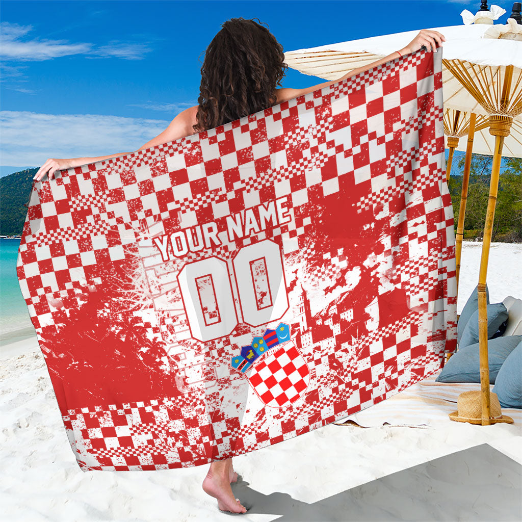 Personalized Croatia Football Wolf Mascot Sarong Checkerboard Soccer Pride - Splatter Textures