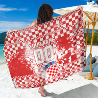 Personalized Croatia Football Wolf Mascot Sarong Checkerboard Soccer Pride - Splatter Textures