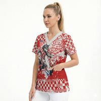 Personalized Croatia Football Wolf Mascot Scrub Top Checkerboard Soccer Pride - Splatter Textures
