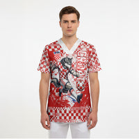 Personalized Croatia Football Wolf Mascot Scrub Top Checkerboard Soccer Pride - Splatter Textures