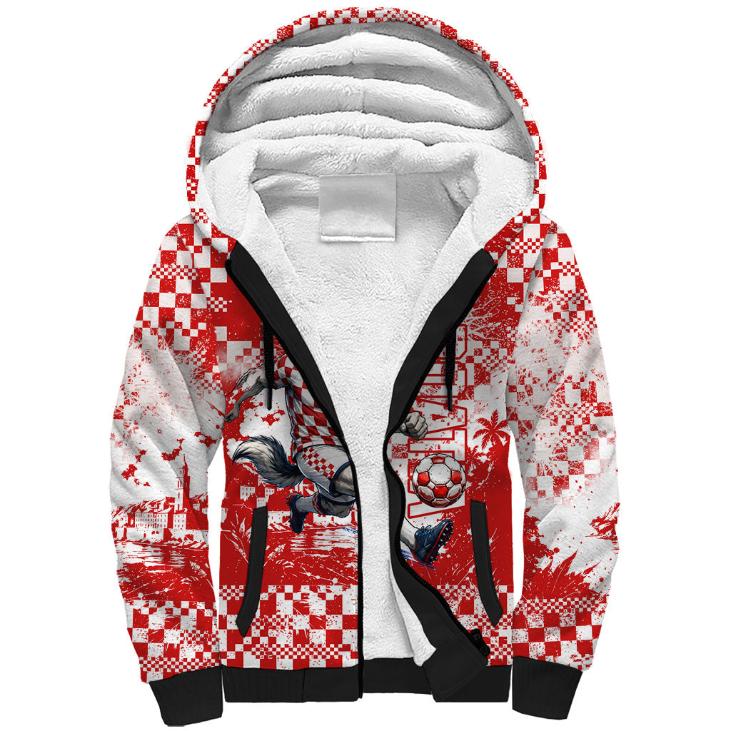 Personalized Croatia Football Wolf Mascot Sherpa Hoodie Checkerboard Soccer Pride - Splatter Textures