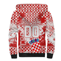 Personalized Croatia Football Wolf Mascot Sherpa Hoodie Checkerboard Soccer Pride - Splatter Textures