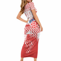 Personalized Croatia Football Wolf Mascot Short Sleeve Bodycon Dress Checkerboard Soccer Pride - Splatter Textures