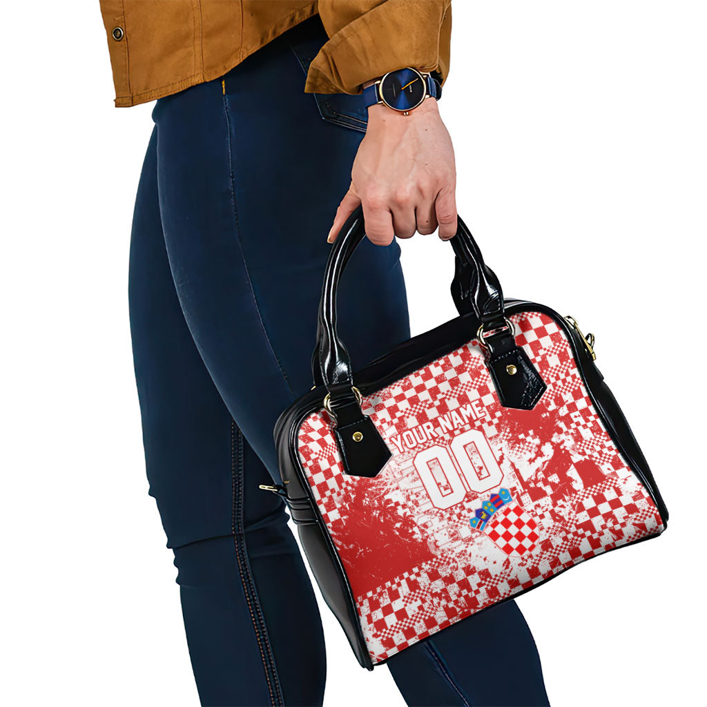 Personalized Croatia Football Wolf Mascot Shoulder Handbag Checkerboard Soccer Pride - Splatter Textures