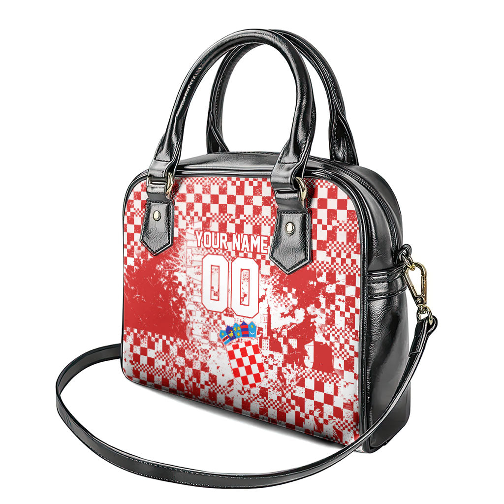 Personalized Croatia Football Wolf Mascot Shoulder Handbag Checkerboard Soccer Pride - Splatter Textures