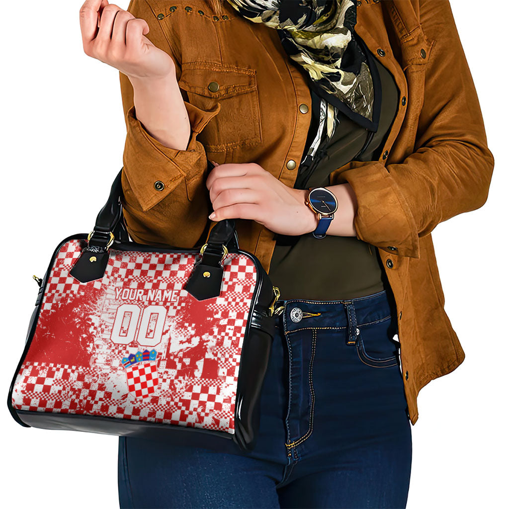 Personalized Croatia Football Wolf Mascot Shoulder Handbag Checkerboard Soccer Pride - Splatter Textures