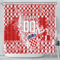 Personalized Croatia Football Wolf Mascot Shower Curtain Checkerboard Soccer Pride - Splatter Textures