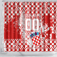 Personalized Croatia Football Wolf Mascot Shower Curtain Checkerboard Soccer Pride - Splatter Textures
