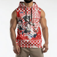 Personalized Croatia Football Wolf Mascot Sleeveless Hoodie Checkerboard Soccer Pride - Splatter Textures