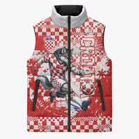 Personalized Croatia Football Wolf Mascot Sleeveless Puffer Jacket Checkerboard Soccer Pride - Splatter Textures