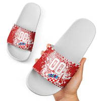 Personalized Croatia Football Wolf Mascot Slide Sandals Checkerboard Soccer Pride - Splatter Textures