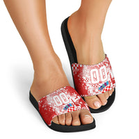 Personalized Croatia Football Wolf Mascot Slide Sandals Checkerboard Soccer Pride - Splatter Textures