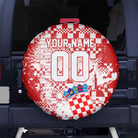 Personalized Croatia Football Wolf Mascot Spare Tire Cover Checkerboard Soccer Pride - Splatter Textures