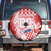 Personalized Croatia Football Wolf Mascot Spare Tire Cover Checkerboard Soccer Pride - Splatter Textures
