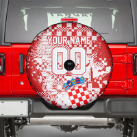 Personalized Croatia Football Wolf Mascot Spare Tire Cover Checkerboard Soccer Pride - Splatter Textures