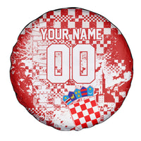 Personalized Croatia Football Wolf Mascot Spare Tire Cover Checkerboard Soccer Pride - Splatter Textures