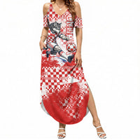 Personalized Croatia Football Wolf Mascot Summer Maxi Dress Checkerboard Soccer Pride - Splatter Textures