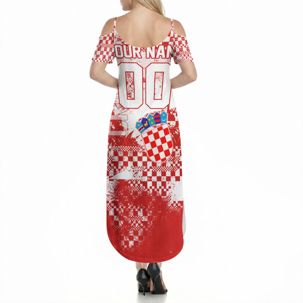 Personalized Croatia Football Wolf Mascot Summer Maxi Dress Checkerboard Soccer Pride - Splatter Textures