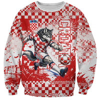 Personalized Croatia Football Wolf Mascot Sweatshirt Checkerboard Soccer Pride - Splatter Textures