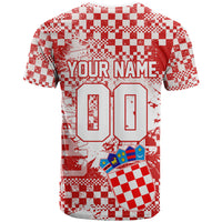 Personalized Croatia Football Wolf Mascot T Shirt Checkerboard Soccer Pride - Splatter Textures
