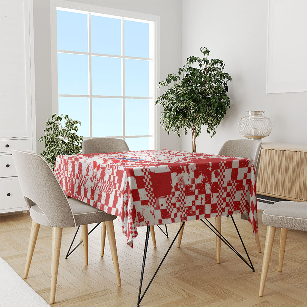 Personalized Croatia Football Wolf Mascot Tablecloth Checkerboard Soccer Pride - Splatter Textures