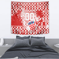 Personalized Croatia Football Wolf Mascot Tapestry Checkerboard Soccer Pride - Splatter Textures