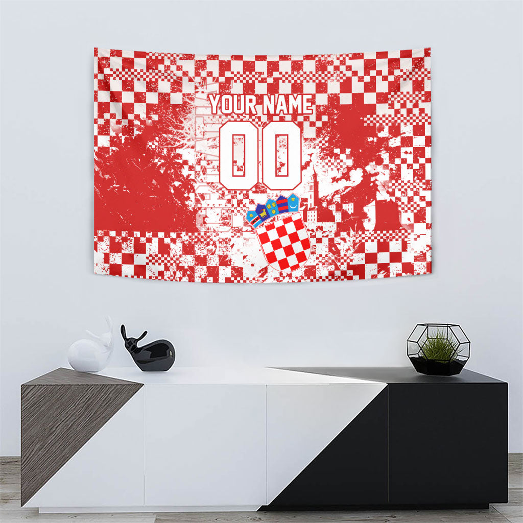 Personalized Croatia Football Wolf Mascot Tapestry Checkerboard Soccer Pride - Splatter Textures
