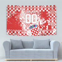Personalized Croatia Football Wolf Mascot Tapestry Checkerboard Soccer Pride - Splatter Textures