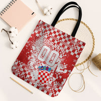 Personalized Croatia Football Wolf Mascot Tote Bag Checkerboard Soccer Pride - Splatter Textures