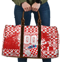 Personalized Croatia Football Wolf Mascot Travel Bag Checkerboard Soccer Pride - Splatter Textures